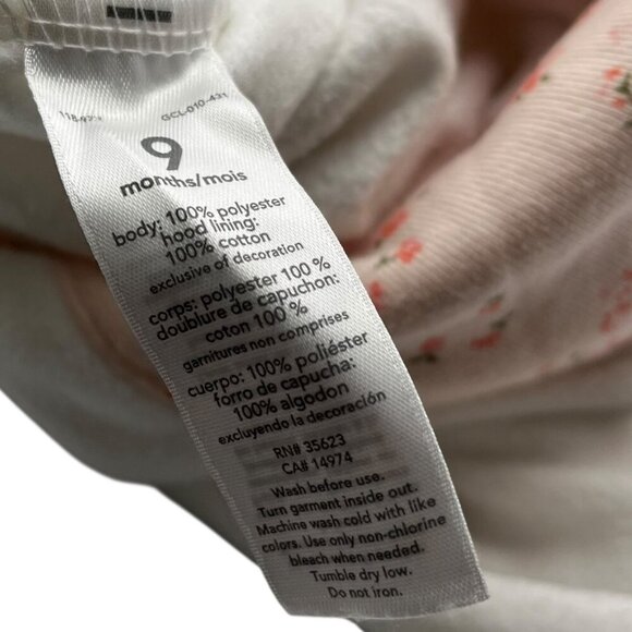 Carter’s Baby Hooded Fleece One Piece 9M Heart & Button Detail White Pink Floral - Picture 4 of 10